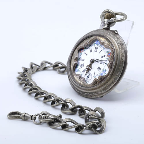 Zegarek kieszonkowy mechaniczny z dewizką srebrną